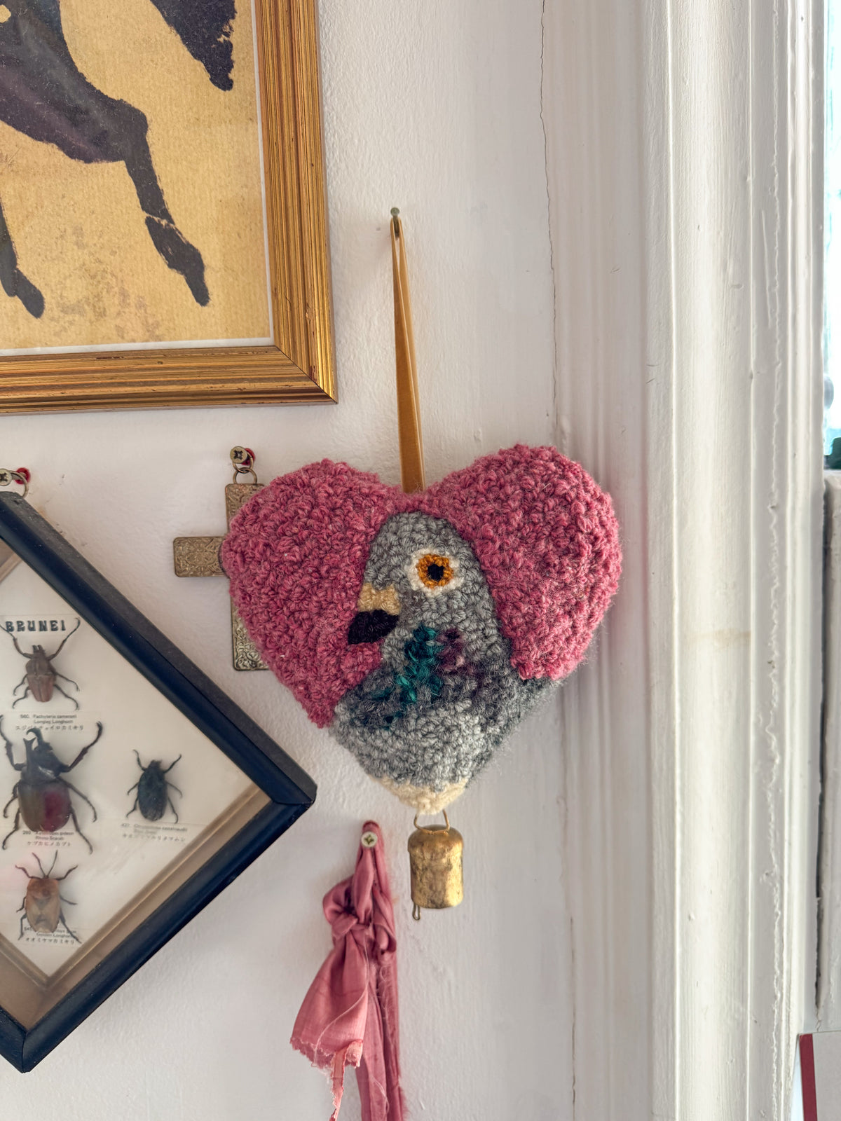 lucky pigeon charm (pink tweed)