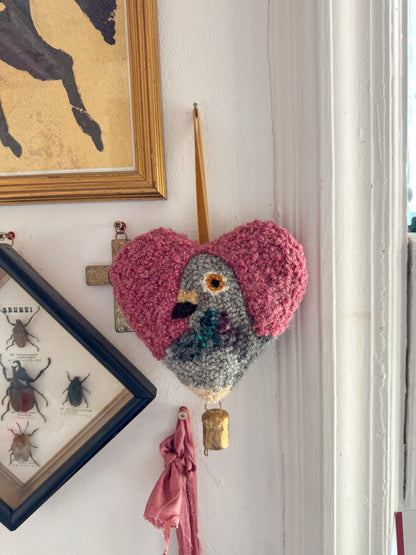 lucky pigeon charm (pink tweed)